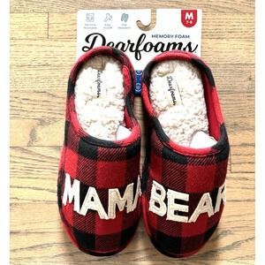 Dearfoams women's Christmas red plaid mama bear slippers new Size M 7/8